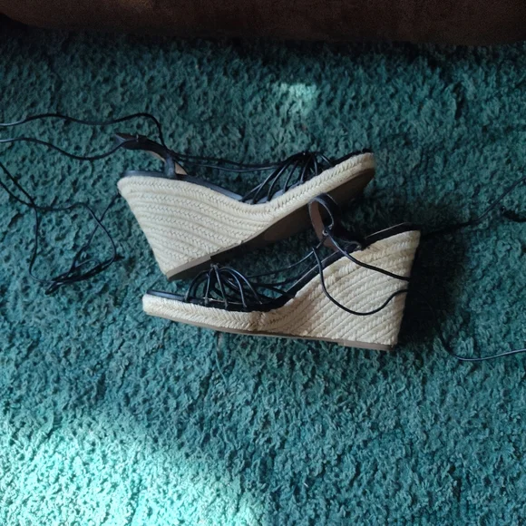 Steve Madden Starlight Black Strappy Wedge Espadrilles 9M - Picture 10 of 15